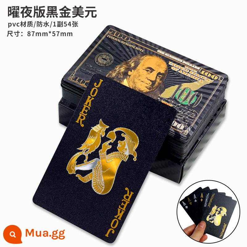 Vàng chơi bài nhựa PVC xi không thấm nước sáng tạo bạo chúa địa phương vàng kim loại bài poker lá vàng giao hàng hộp gỗ - Đô la vàng đen Yaoye