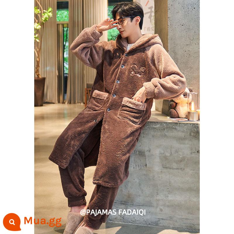 Bộ đồ ngủ lông cừu san hô mùa đông nam dày cộng nhung xuân thu mỏng 2022 mới flannel thanh niên phục vụ tại nhà - JW55509 (đồ ngủ nhung)