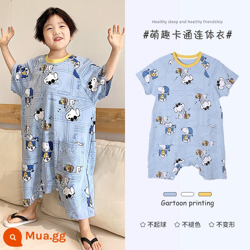 Bộ đồ ngủ trẻ em cotton nguyên chất chống đá chăn jumpsuit bé trai mùa hè mới cho bé điều hòa không khí quần áo thoáng khí nam kho báu quần áo gia đình - J192