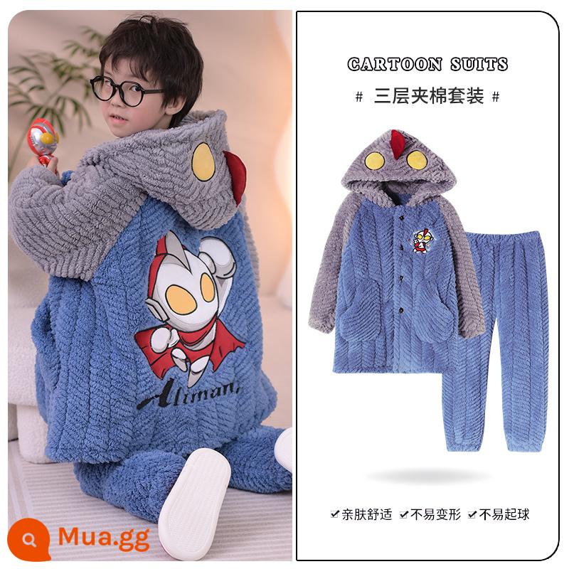 Bộ đồ ngủ trẻ em mùa thu đông 3 lớp chần nỉ san hô dày bé gái flannel hoạt hình phục vụ tại nhà phù hợp với - J0962 (phiên bản có độ dài trung bình)