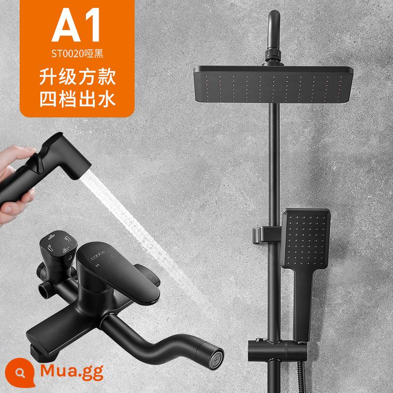 Caber Phòng tắm vòi hoa sen đen Kit Hộ gia đình Keys Nhiệt độ không đổi, Phòng tắm, Phòng trang điểm Vòi phun mưa pha loãng - Màu đen mờ-[kiểu vuông bốn tốc độ]