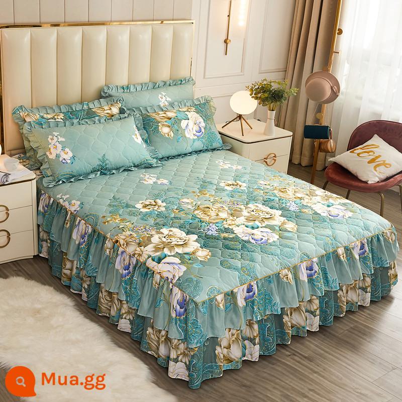 Váy chần bông, ga trải giường cotton nguyên chất, ga trải giường cotton Simmons chống bụi, ga đơn chống trượt 1.5m1.8m 4 - Hương T xanh huỳnh quang tràn ngập khu vườn