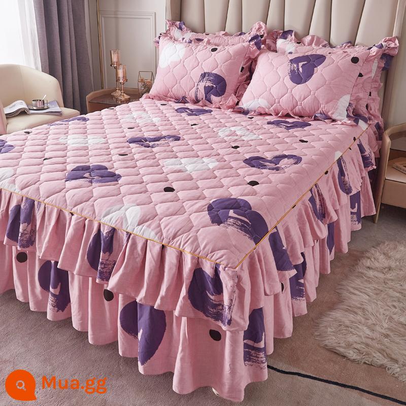 Váy chần bông, ga trải giường cotton nguyên chất, ga trải giường cotton Simmons chống bụi, ga đơn chống trượt 1.5m1.8m 4 - Lời chúc y tím đỏ mới thành hiện thực