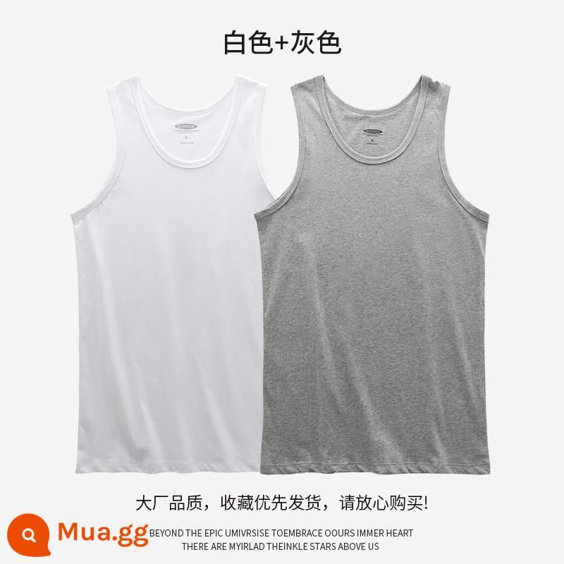 DUKEEN Mỹ cotton vest nam mùa hè áo khoác ngoài thể dục thể thao hạng nặng áo thun không tay áo vest nam vai áo - trắng + xám