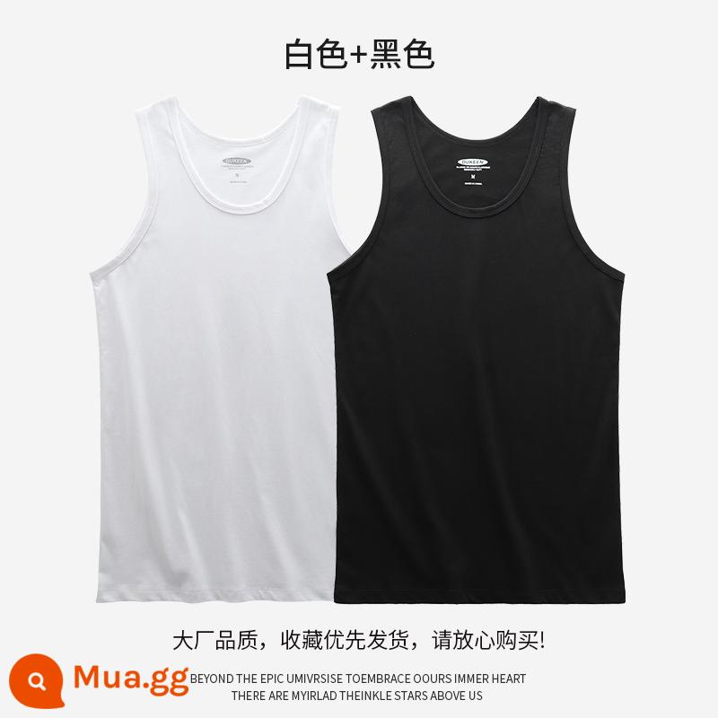 DUKEEN Mỹ cotton vest nam mùa hè áo khoác ngoài thể dục thể thao hạng nặng áo thun không tay áo vest nam vai áo - Trắng+Đen