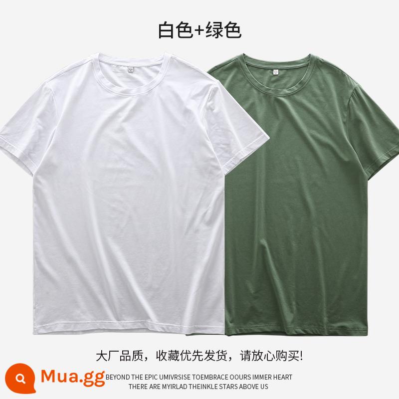 (Mua một tặng một) Áo thun nam nữ cotton lụa lạnh kiểu dáng mùa hè màu trơn mỏng nhanh khô cảm giác băng mỏng ngắn tay nam - trắng + xanh