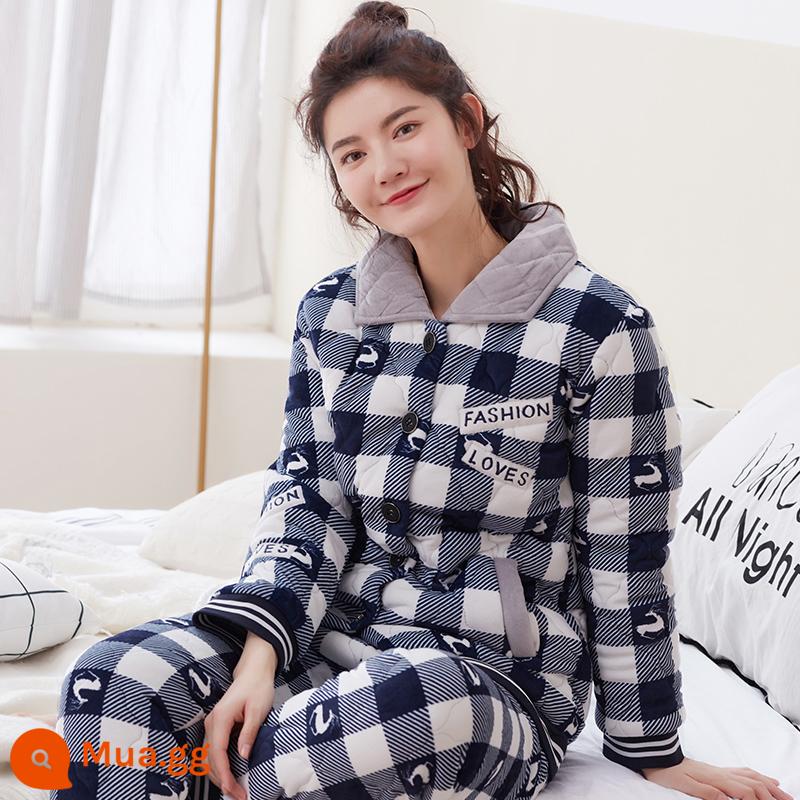 Pyjamas Women's Autumn and Winter Coral Velvet ba -layer Cotton Dass - 2320 nữ (chần bông ba lớp)