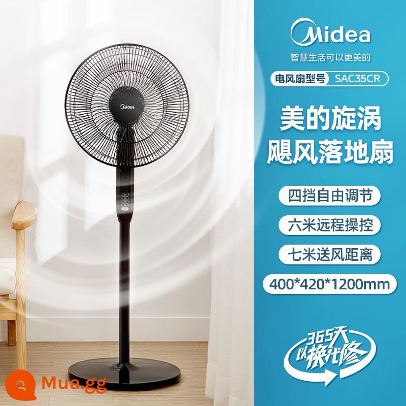 Quạt điện Midea nhà sàn điều khiển từ xa thời gian tắt tiếng thông minh quạt tiết kiệm năng lượng gió lớn quạt phòng ngủ quạt điện - đen