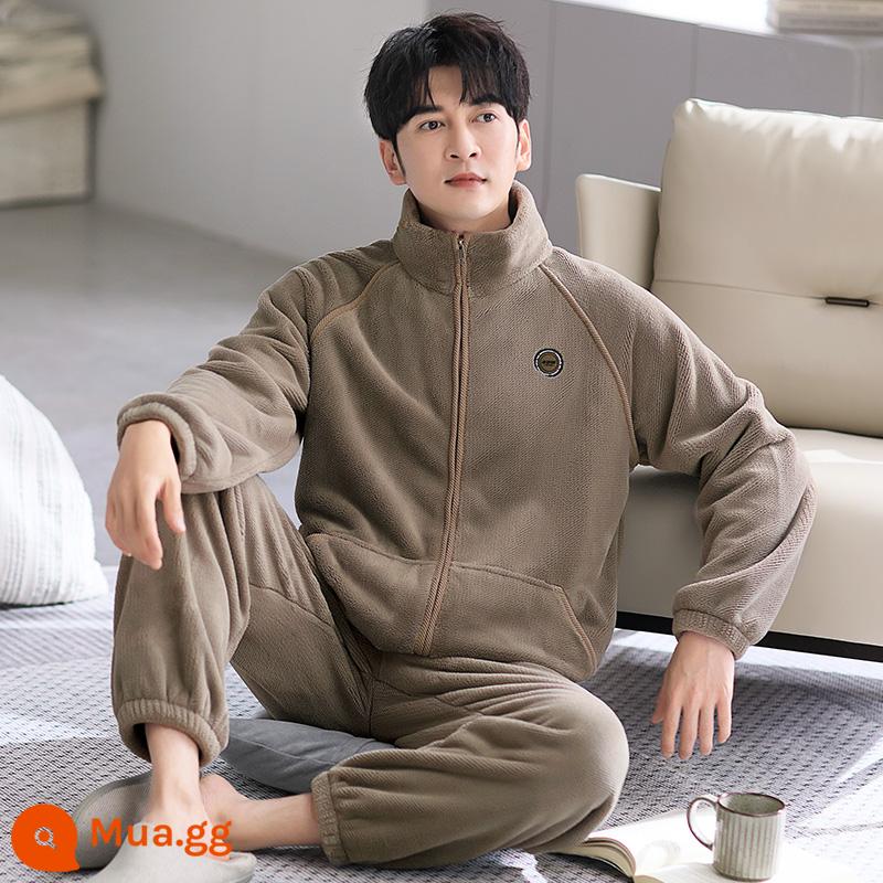 Bộ đồ ngủ nam mùa đông san hô nỉ dày cộng với nhung nam thu đông flannel nam size lớn thường mùa đông mặc nhà - cà phê ấm 8841