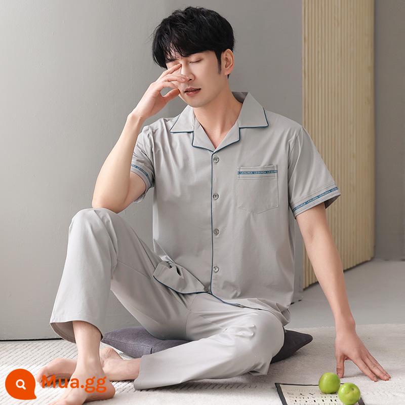 Bộ đồ ngủ nam cotton mùa hè quần ngắn tay nam cotton mỏng phần mùa hè cỡ lớn nửa tay nam phục vụ tại nhà phù hợp với - 2847 màu xám