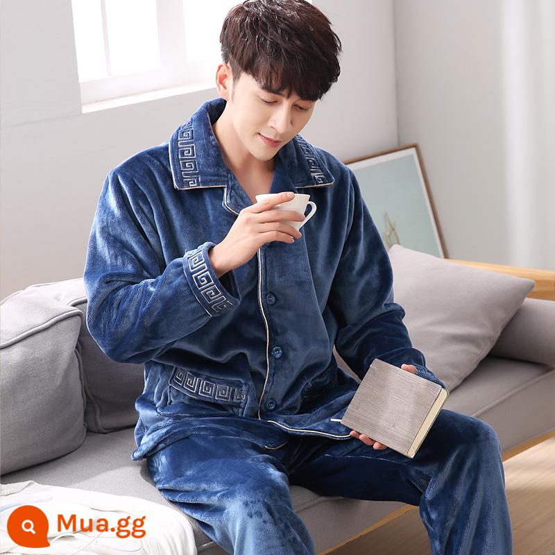 Bộ đồ ngủ nam mùa đông san hô nỉ dày cộng với nhung nam thu đông flannel nam size lớn thường mùa đông mặc nhà - 96380