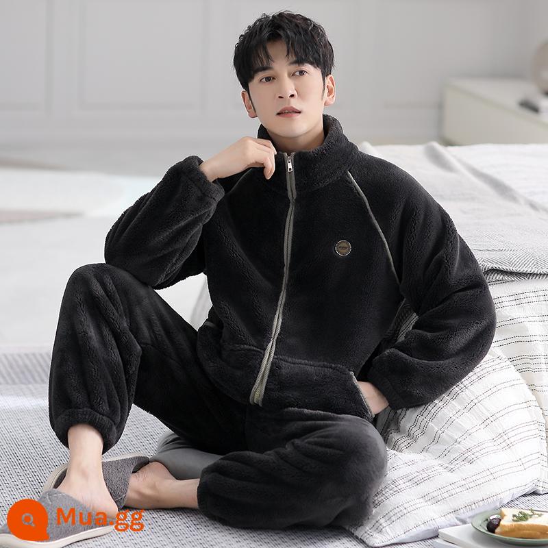 Bộ đồ ngủ nam mùa đông san hô nỉ dày cộng với nhung nam thu đông flannel nam size lớn thường mùa đông mặc nhà - 8838 rạn san hô đen