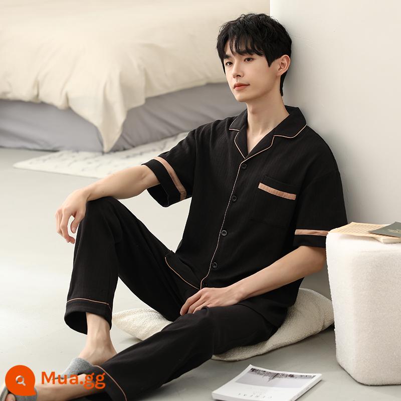 Bộ đồ ngủ nam cotton mùa hè quần ngắn tay nam cotton mỏng phần mùa hè cỡ lớn nửa tay nam phục vụ tại nhà phù hợp với - 83675 Yahei