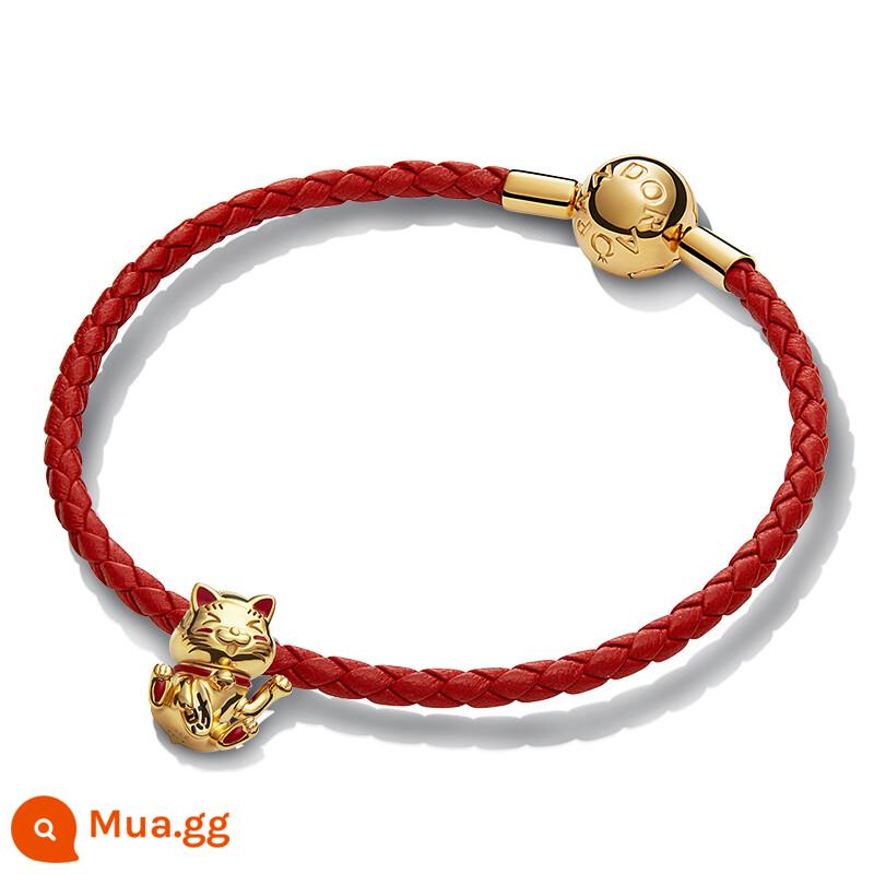 [Quà tặng năm mới] Vòng tay Pandora Pandora Little Golden Dragon Story, Túi phước lành năm hoàng đạo, Dây đỏ Tỳ hưu - Mèo may mắn may mắn-17,5CM