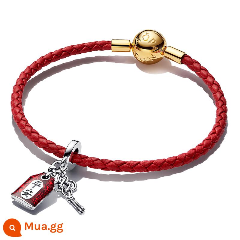 [Quà tặng năm mới] Vòng tay Pandora Pandora Little Golden Dragon Story, Túi phước lành năm hoàng đạo, Dây đỏ Tỳ hưu - Túi may mắn-17.5CM