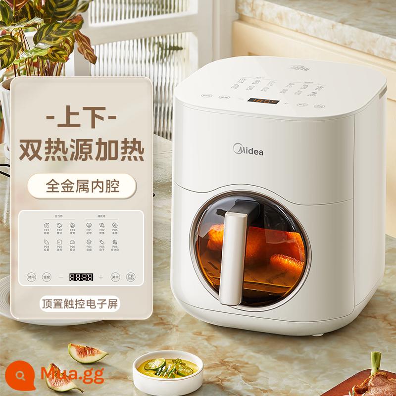 Nồi chiên không dầu Midea Xiaoyan cho hộ gia đình mới công suất lớn tất cả trong một nồi chiên điện hoàn toàn tự động có thể nhìn thấy lò nướng điện - màu trắng kem