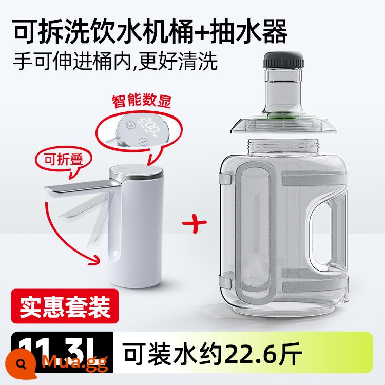 Nước lưu trữ nước gia đình cho xô nguyên chất, các thủy thủ khoáng chất rỗng, thực phẩm -chất phân phối nước cấp PC xô nước lưu trữ nước 5L - [Có thể tháo rời và giặt được] Thùng uống nước 11,3L + bộ bơm nước