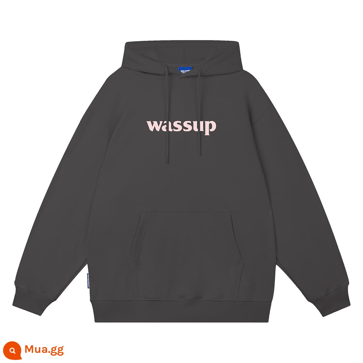 WASSUP hợp thời trang thương hiệu áo len nam áo khoác ngoài áo hoodie nặng cộng với áo chui đầu lông cừu mùa thu và mùa đông nữ phù hợp với triều đại quốc gia - Màu xám đen