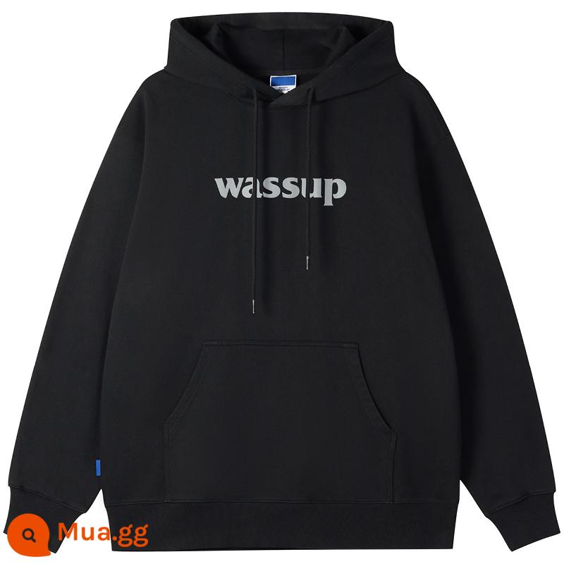 WASSUP hợp thời trang thương hiệu áo len nam áo khoác ngoài áo hoodie nặng cộng với áo chui đầu lông cừu mùa thu và mùa đông nữ phù hợp với triều đại quốc gia - Điểm đen carbon