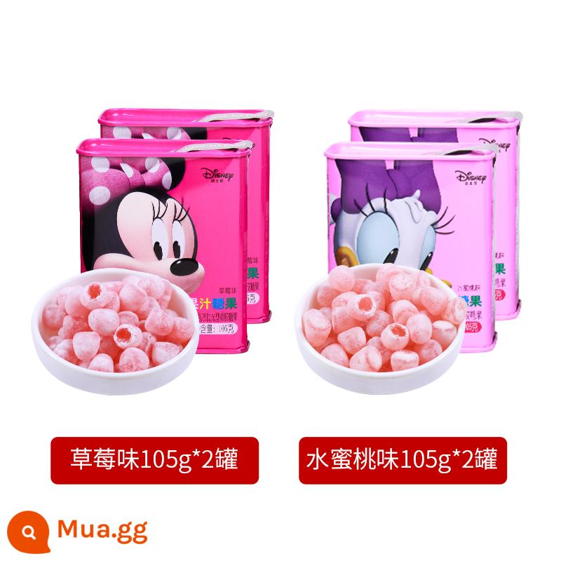 Nước trái cây Disney Hộp quà tặng kẹo mềm Tin Can Fruit QQ Sugar Festival Quà tặng Đồ ăn nhẹ cho trẻ em Disney Kẹo - (Dâu + Đào) Kẹo Nước Ép Hộp Sắt 105g*2 lon