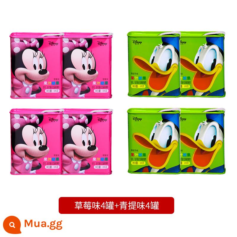 Nước trái cây Disney Hộp quà tặng kẹo mềm Tin Can Fruit QQ Sugar Festival Quà tặng Đồ ăn nhẹ cho trẻ em Disney Kẹo - 4 lon hương dâu + 4 lon hương nho