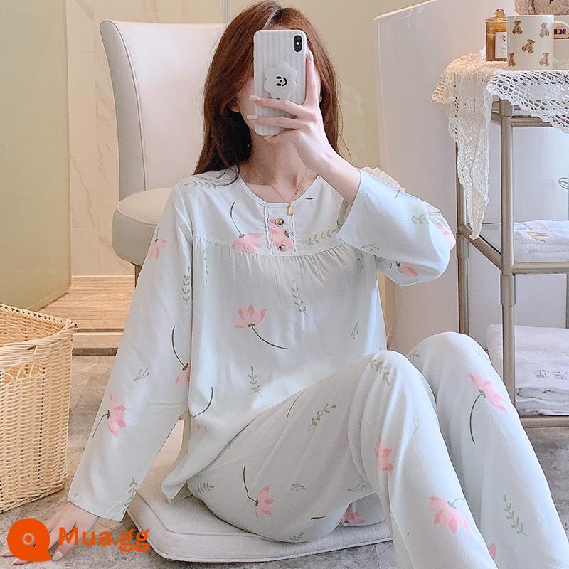 Bộ đồ ngủ cotton lụa mùa xuân và mùa thu mới 2023 cho nữ mùa hè mỏng cotton lụa mùa hè bộ quần áo mặc ở nhà điều hòa không khí - HDX dài tay-TT014-nữ