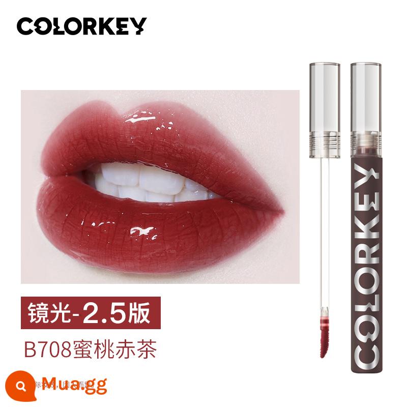 Colorkey Kelaqi son môi nhỏ màu đen bề mặt gương nước ánh sáng son bóng R702 thủy tinh môi cô gái mùa thu và mùa đông mà không cần trang điểm tự nhiên - [Phiên bản 2.5] Trà đỏ đào B708