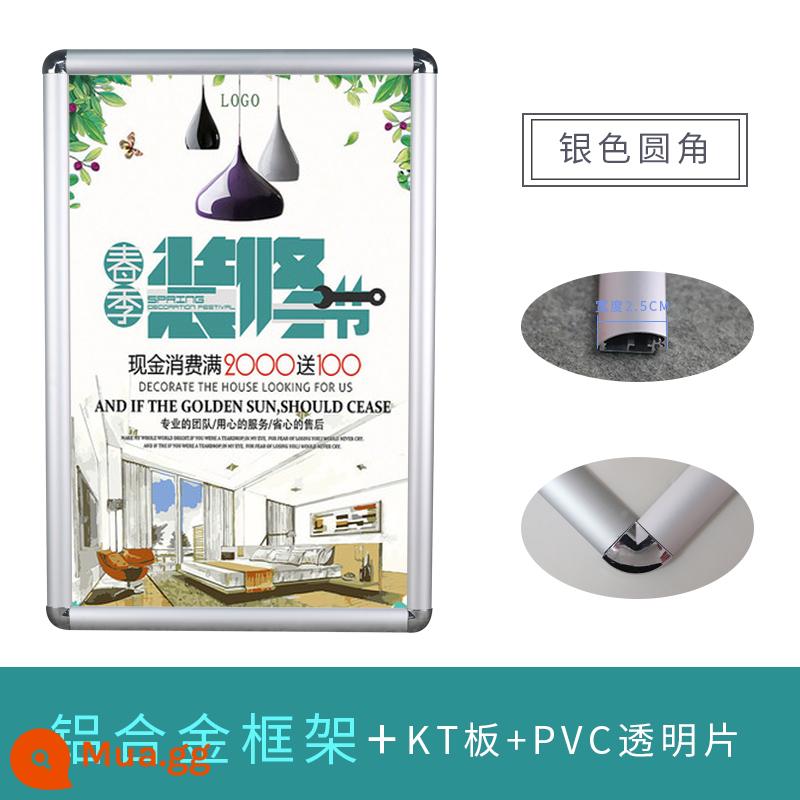 Khung quảng cáo thang máy khung hợp kim nhôm khung poster 2.5cm mặt trước mở 4 mặt khung khung thay thế khung ảnh đơn giản - Các góc bo tròn màu bạc mờ