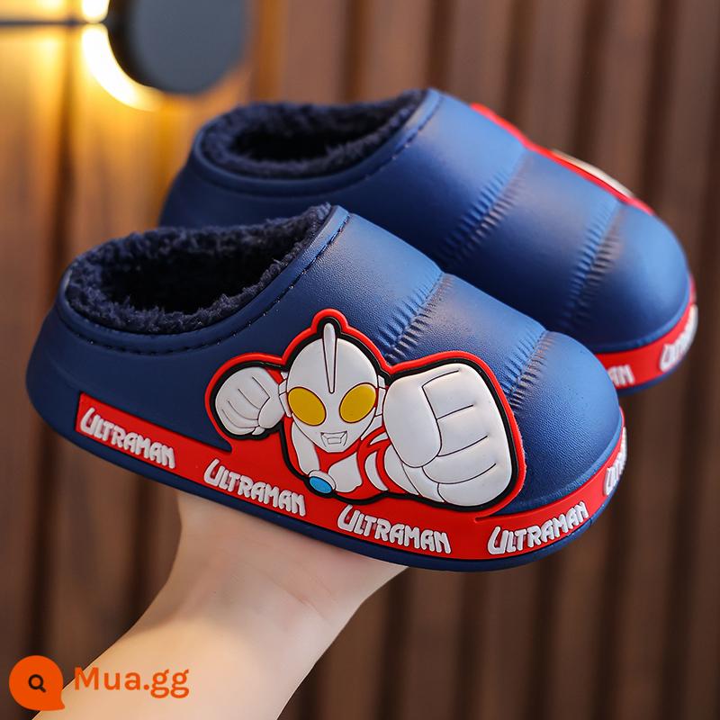 Ultraman Winter Children Slipper Girls và Girls 'Big Middle School Tag và Velvet Baby Shoes - ngọc bích