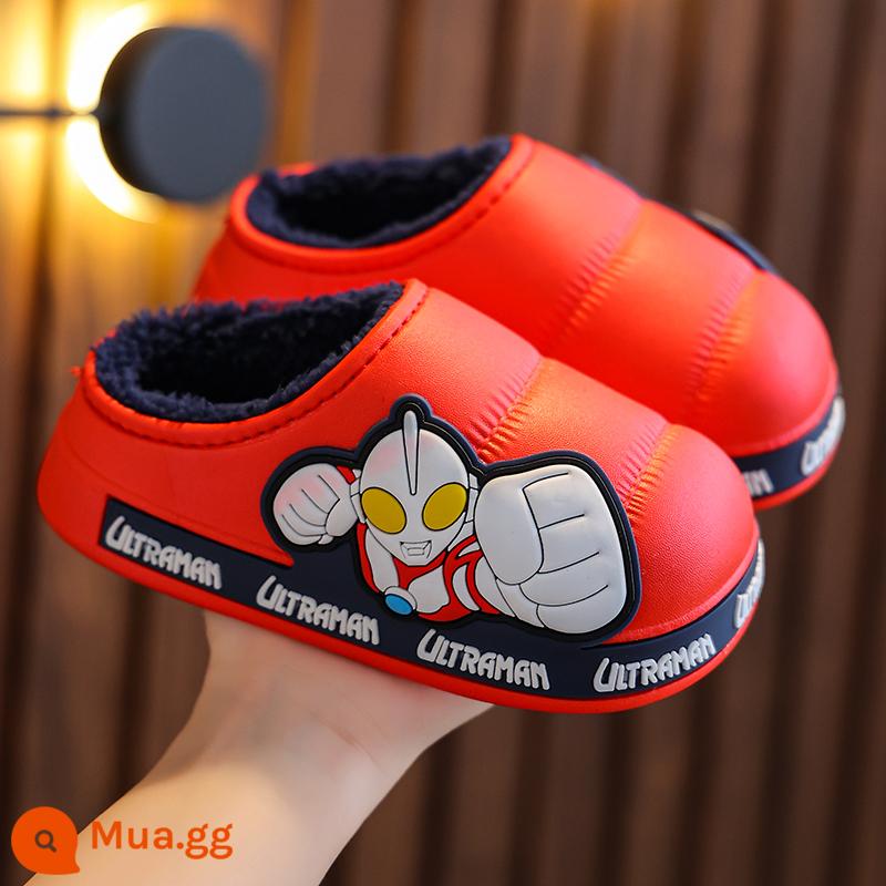 Ultraman Winter Children Slipper Girls và Girls 'Big Middle School Tag và Velvet Baby Shoes - màu đỏ