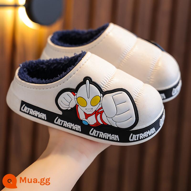 Ultraman Winter Children Slipper Girls và Girls 'Big Middle School Tag và Velvet Baby Shoes - Trắng