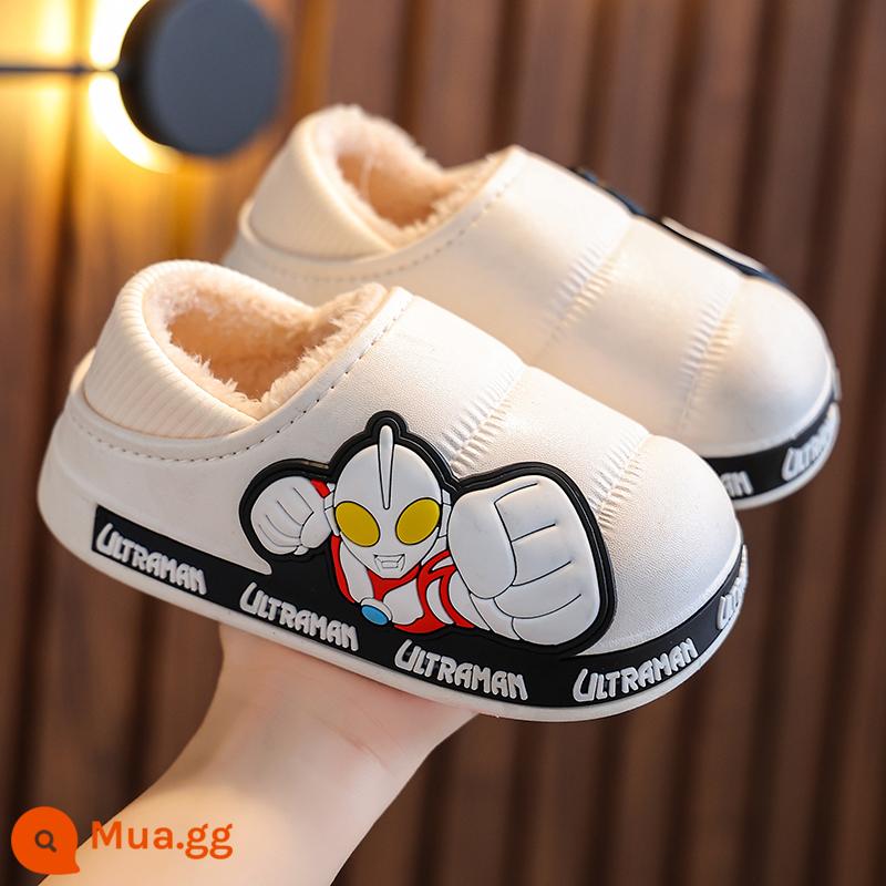 Ultraman Winter Children Slipper Girls và Girls 'Big Middle School Tag và Velvet Baby Shoes - Trắng (gót chân gói)