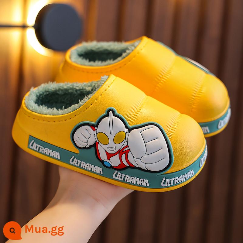 Ultraman Winter Children Slipper Girls và Girls 'Big Middle School Tag và Velvet Baby Shoes - màu vàng