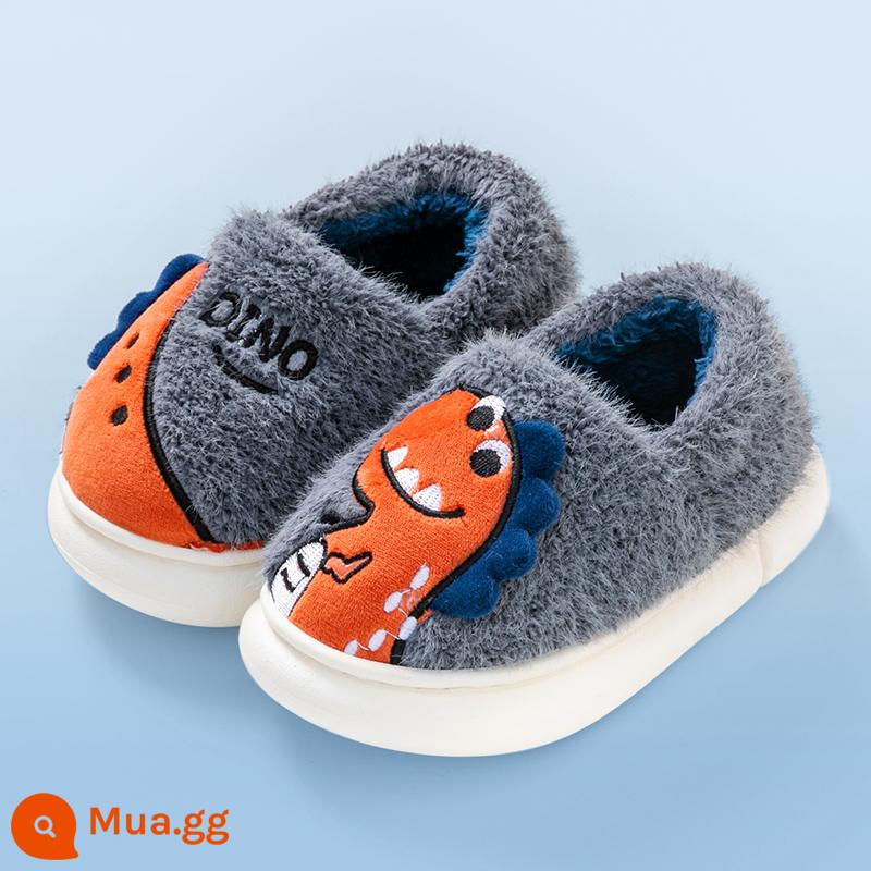 Dép bông trẻ em Mùa thu và mùa đông Boys Dép dép dễ thương Cô gái trong nhà trong nhà cha mẹ -Child Baby Home Shoes 2022 MỚI - Khủng long xám [túi gót chân]