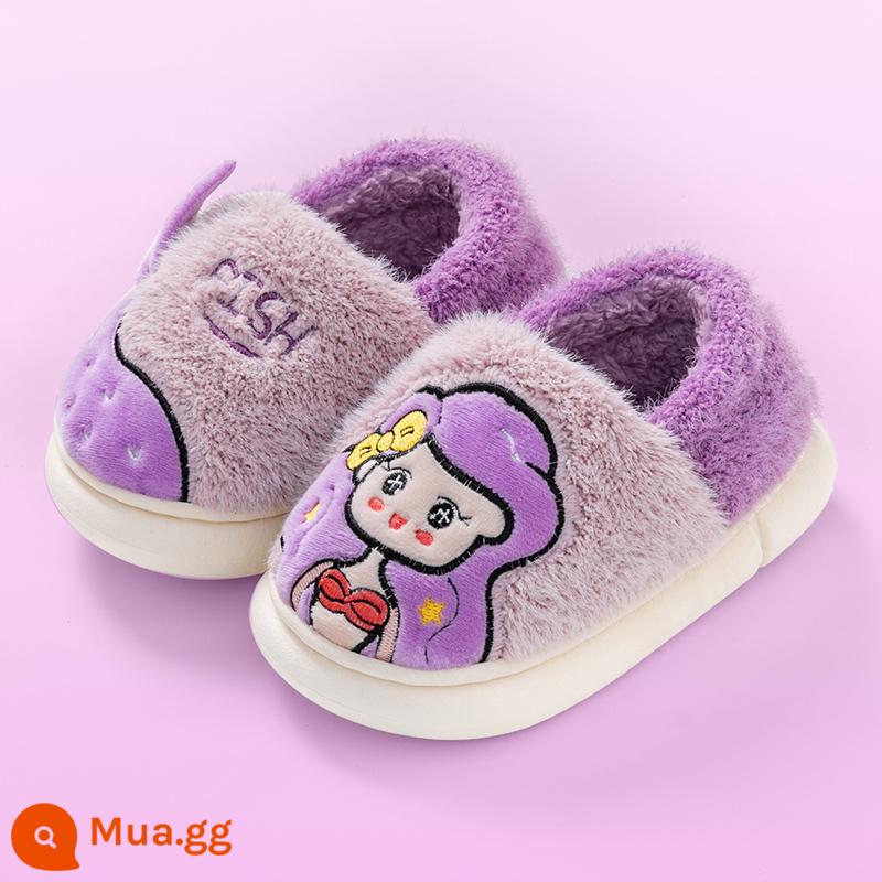 Dép bông trẻ em Mùa thu và mùa đông Boys Dép dép dễ thương Cô gái trong nhà trong nhà cha mẹ -Child Baby Home Shoes 2022 MỚI - Nàng tiên cá tím [Túi gót chân]