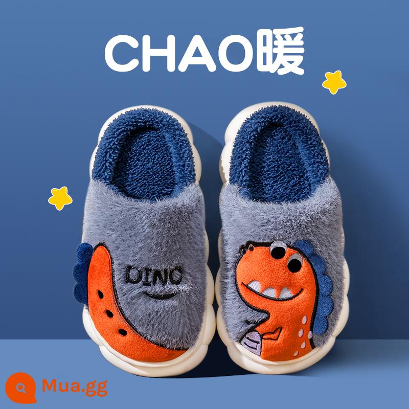 Dép bông trẻ em Mùa thu và mùa đông Boys Dép dép dễ thương Cô gái trong nhà trong nhà cha mẹ -Child Baby Home Shoes 2022 MỚI - Khủng long xám ma thuật