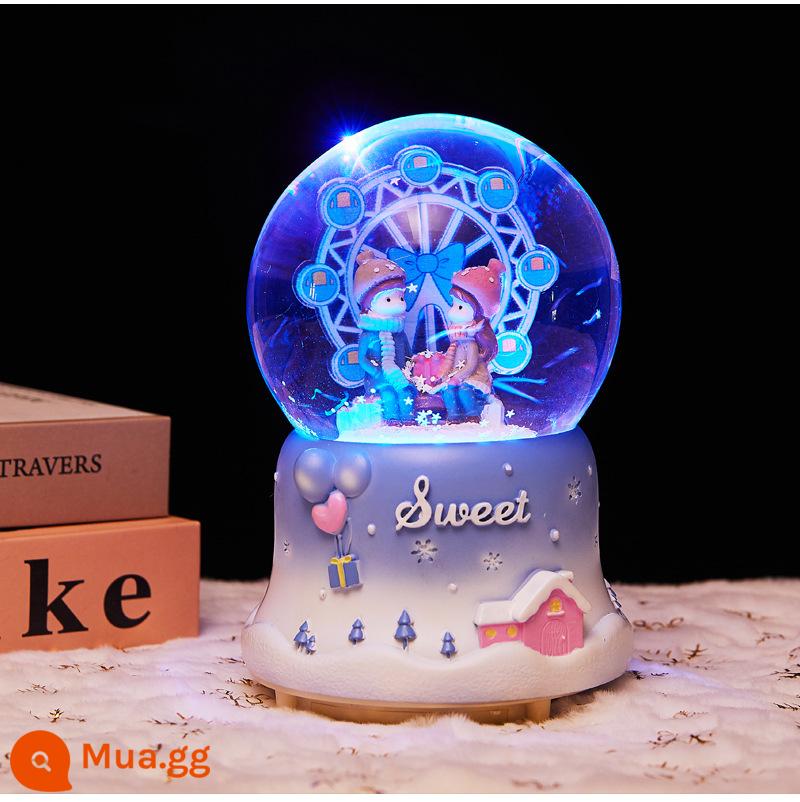 Quà tặng Giáng sinh thực tế và dễ thương Người giữ bút Crystal Ball Eight -sound Box Đóng để gửi học sinh, trẻ em, bé gái, quà tặng nhỏ - Vòng đu quay cỡ trung tuyết lắc lư màu xanh của cặp đôi + nhạc đèn lồng