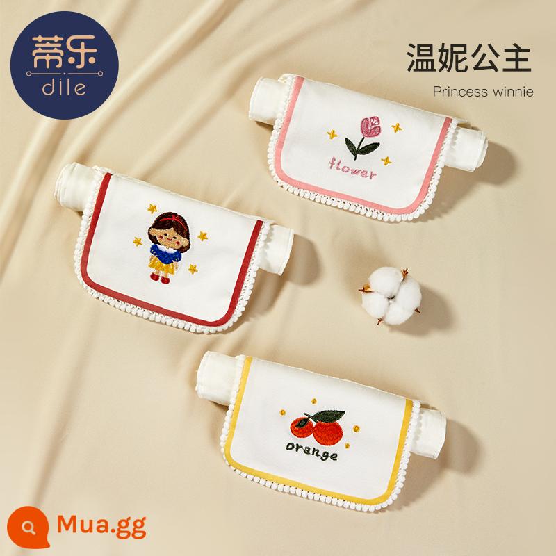 Khăn Ngói thấm mồ hôi cho trẻ em cotton nguyên chất size lớn mẫu giáo khăn thấm mồ hôi thêu tên bé miếng địu cho bé trai và bé gái - [Thêu tua rua cao cấp] Công chúa Winnie-3 miếng gạc 6 lớp