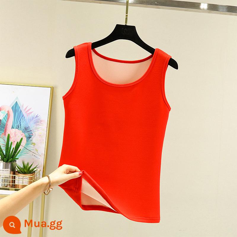 Áo vest nhung Đức dành cho nữ mùa thu đông cộng với áo vest cổ tròn dày dặn bằng nhung có áo khoác mùa thu bên trong áo sơ mi đế ấm chải cỡ lớn - Trung Quốc đỏ