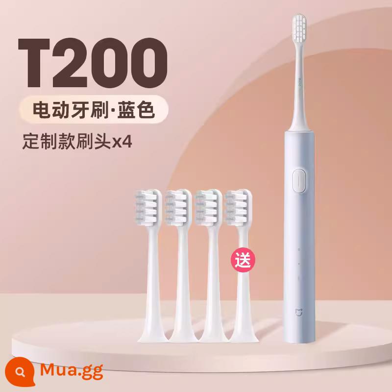 Bàn chải đánh răng điện Xiaomi Mijia Sonic T200 Bộ cặp đôi trưởng thành dành cho nam và nữ có thể sạc lại hoàn toàn tự động - [Ưu Đãi Đặc Biệt] T200 xanh + 4 đầu cọ tùy chỉnh