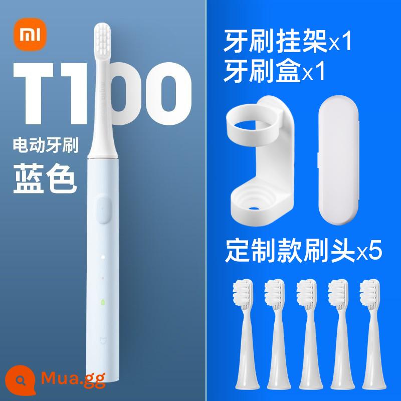 Bàn chải đánh răng điện Xiaomi T100 Bàn chải đánh răng trẻ em có thể sạc lại Mijia bàn chải mềm dành cho người lớn cặp đôi sinh viên tiệc bé trai và bé gái - [Giá trị lớn] Màu xanh + 5 đầu cọ tùy chỉnh + móc treo + hộp cọ