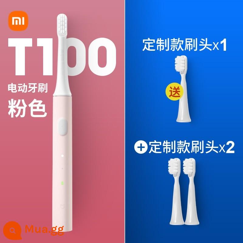 Bàn chải đánh răng điện Xiaomi T100 Bàn chải đánh răng trẻ em có thể sạc lại Mijia bàn chải mềm dành cho người lớn cặp đôi sinh viên tiệc bé trai và bé gái - [Gói] Hồng + Đầu cọ tùy chỉnh 3