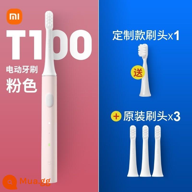 Bàn chải đánh răng điện trẻ em Xiaomi t100 bàn chải đánh răng điện sonic trên 6 tuổi, lông mềm, nhẹ, có thể sạc lại, làm sạch hoàn toàn tự động - T100 hồng + 3 đầu cọ chính hãng + đầu cọ dự phòng tặng kèm