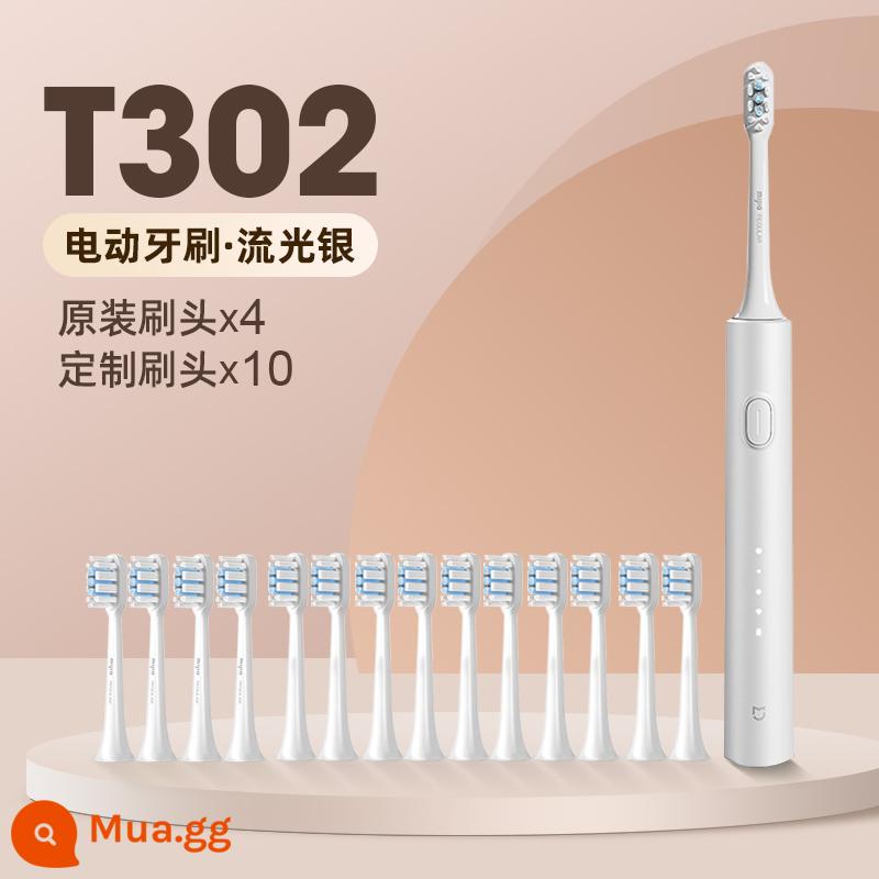 Bàn Chải Đánh Răng Điện Xiaomi T500 Mijia Sonic Có Thể Sạc Lại Hoàn Toàn Tự Động Dành Cho Nam Và Nữ Cặp Đôi Tóc Mềm - [Khuyến nghị] T302 Streamer Silver + 14 đầu cọ (4 đầu cọ nguyên bản + 10 đầu cọ tùy chỉnh)