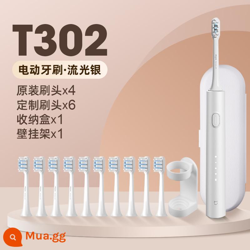 Bàn Chải Đánh Răng Điện Xiaomi T500 Mijia Sonic Có Thể Sạc Lại Hoàn Toàn Tự Động Dành Cho Nam Và Nữ Cặp Đôi Tóc Mềm - [Gói] T302 Streamer Bạc + 10 đầu bàn chải (4 đầu bàn chải chính hãng + 6 đầu bàn chải tùy chỉnh) + hộp đựng bàn chải đánh răng + hộp đựng bàn chải đánh răng