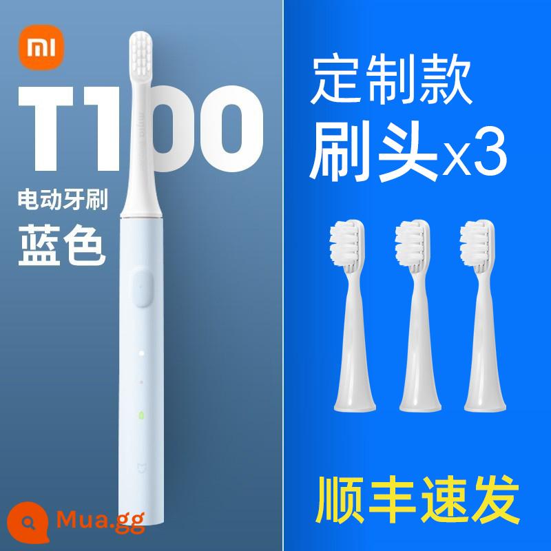 Bàn chải đánh răng điện Xiaomi T100 Bàn chải đánh răng trẻ em có thể sạc lại Mijia bàn chải mềm dành cho người lớn cặp đôi sinh viên tiệc bé trai và bé gái - [SF Express] Màu xanh + Đầu cọ tùy chỉnh 3