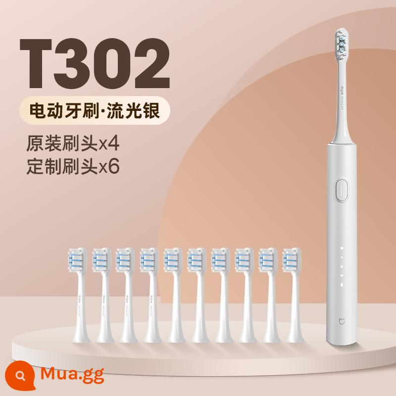 Bàn Chải Đánh Răng Điện Xiaomi T500 Mijia Sonic Có Thể Sạc Lại Hoàn Toàn Tự Động Dành Cho Nam Và Nữ Cặp Đôi Tóc Mềm - [Ưu Đãi Đặc Biệt] T302 Streamer Bạc + 10 đầu cọ (4 đầu cọ nguyên bản + 6 đầu cọ theo yêu cầu)