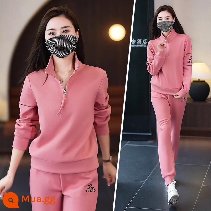 Bộ đồ thể thao nữ quần áo mùa thu mới thời trang Hàn Quốc cotton áo nỉ giảm béo bộ đồ chạy bộ mùa xuân và mùa thu thường ngày hai mảnh - 2390 hồng (chơi cầu lông)