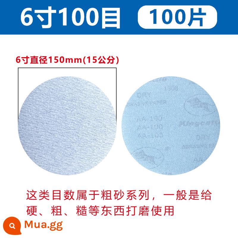 Tầm Ma Đổ Xô Giấy Nhám Xe Đánh Bóng 4 Inch 5 Inch Đánh Bóng Khô Máy Mài Tự Đĩa Gỗ Treo Tường Đồ Nội Thất - Cát trắng 6 inch 100 lưới [100 cái/hộp]