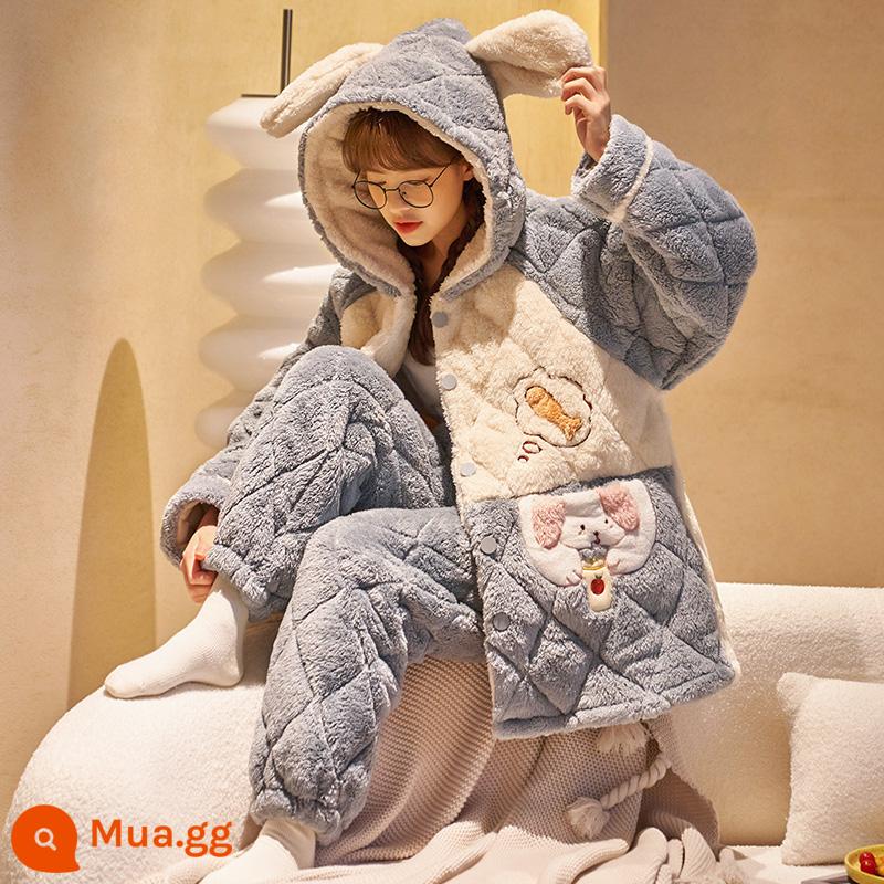 Pyjama nữ mùa thu và mùa đông san -layer cotton francoat ấm san hô nhung sang trọng trang phục nhà dày - 19969